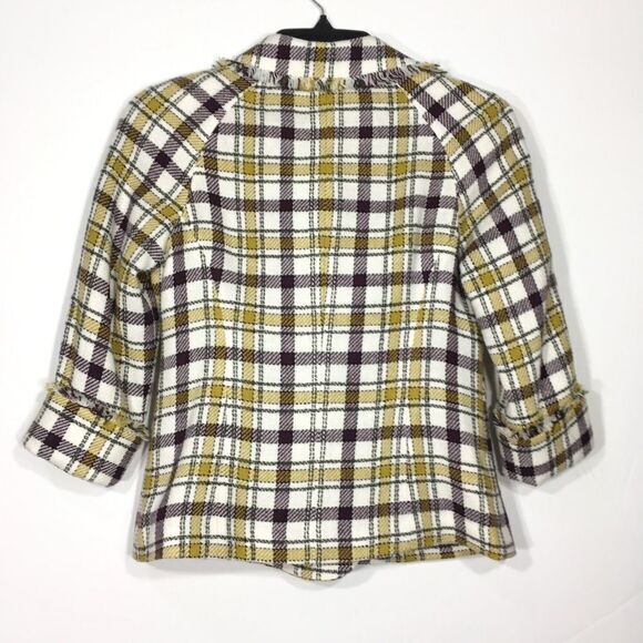Y2K NWOT PENDLETON‎ WOOL DOUBLE BREASTED YELLOW PLAID FRINGE ACADEMIA BLAZER 2P - Picture 2 of 12